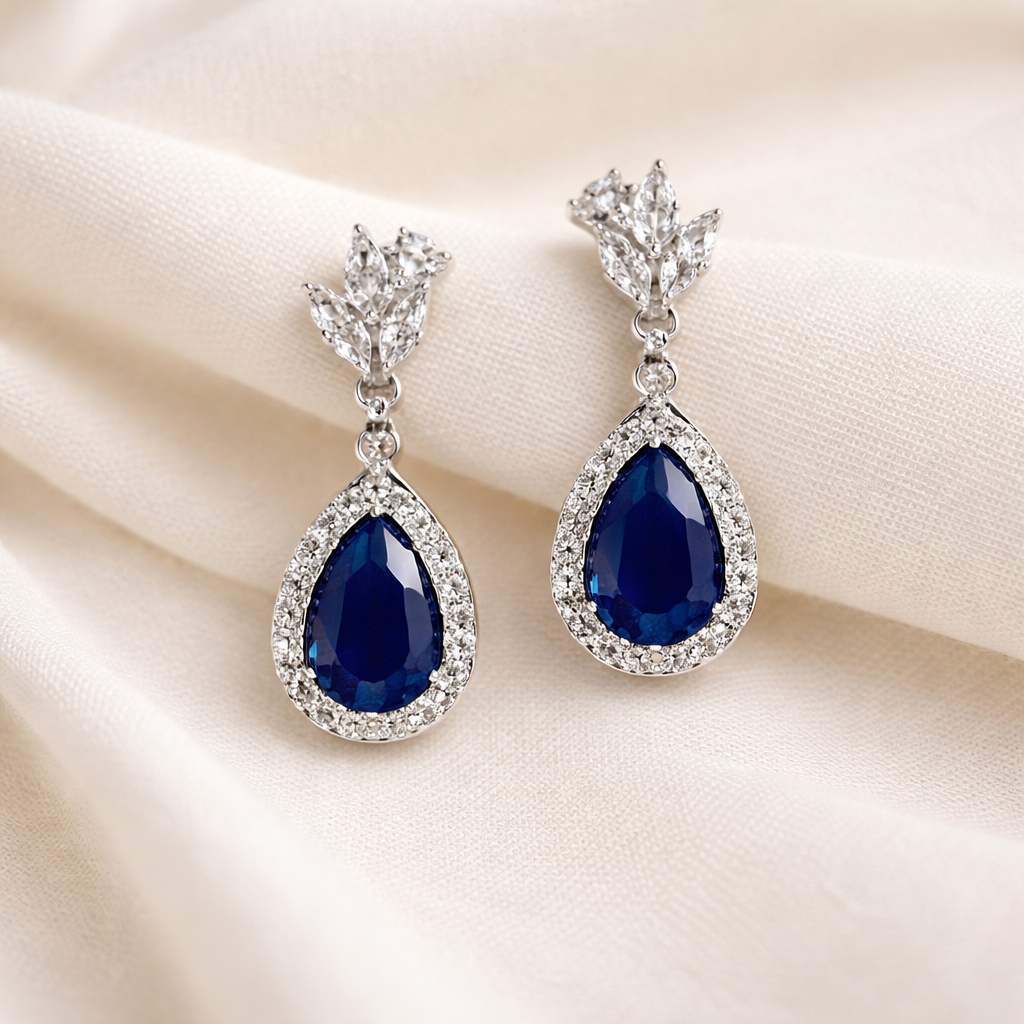 Something Blue Bridal Sapphire Teardrop Earrings