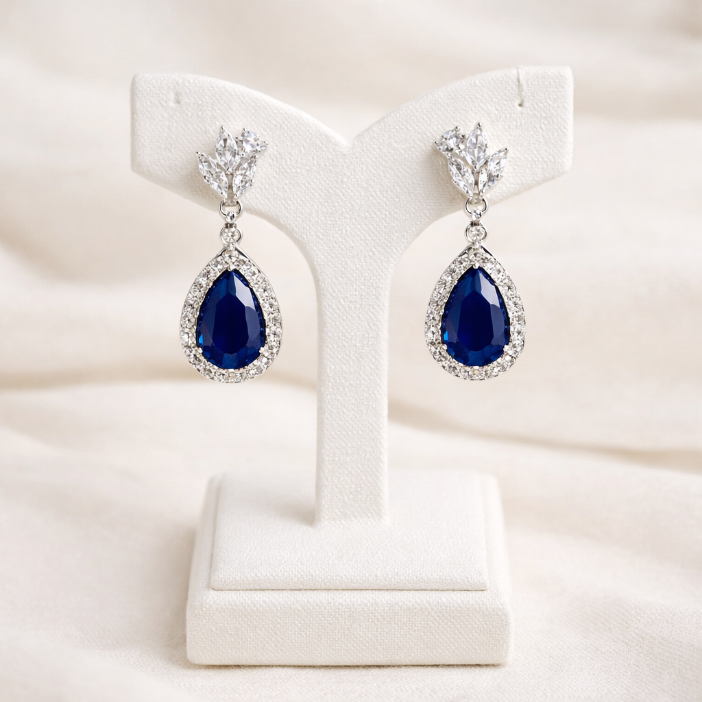 Something Blue Bridal Sapphire Teardrop Earrings