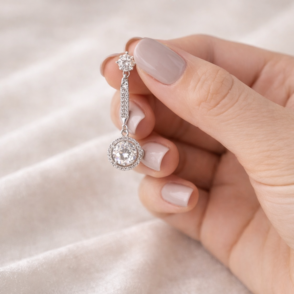 Bridal Round Halo Crystal Clip On Earrings