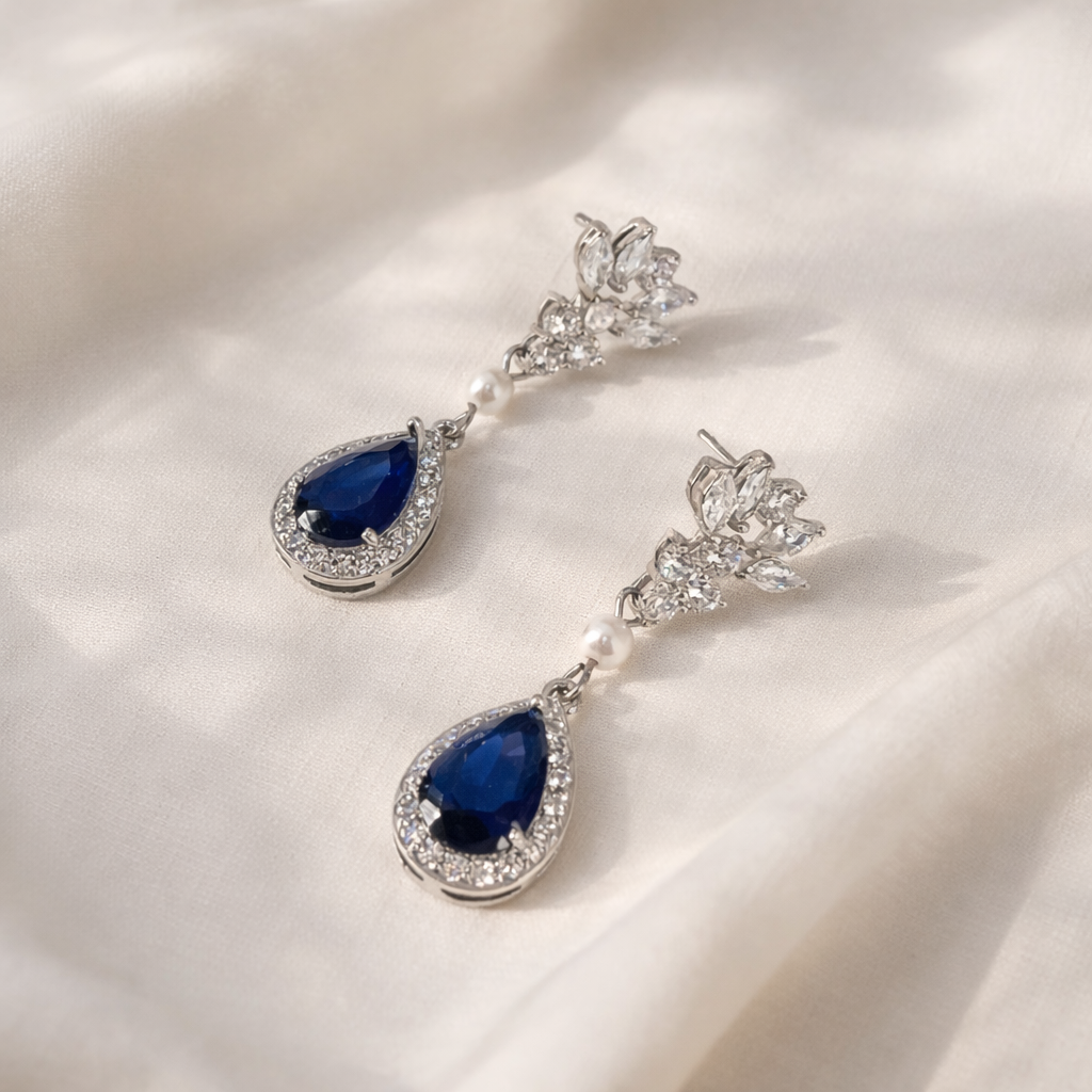 Wedding Sapphire Blue Teardrop Earrings
