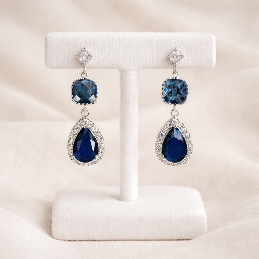Sapphire Blue Teardrop Crystal Drop Earrings