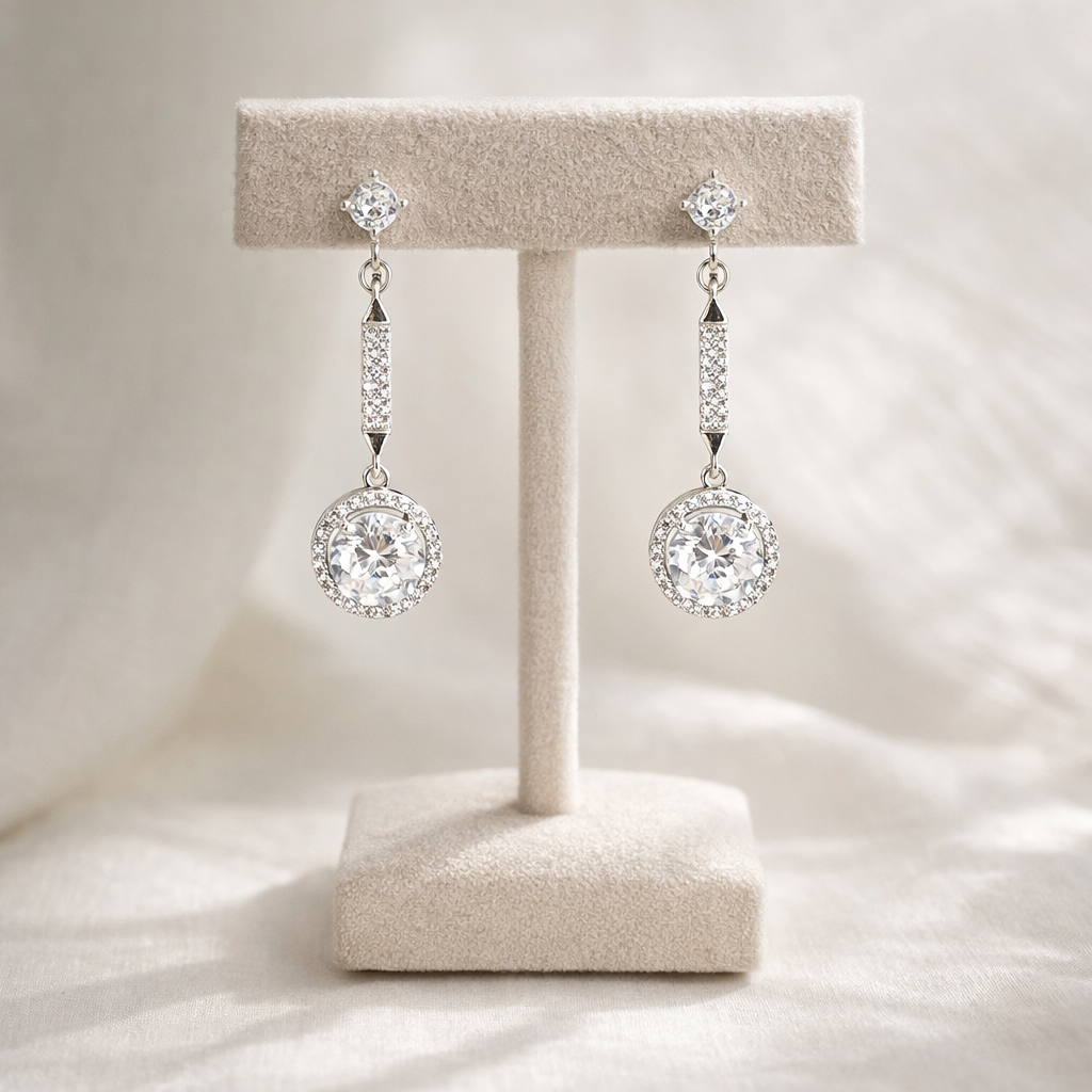 Bridal Round Halo Crystal Clip On Earrings