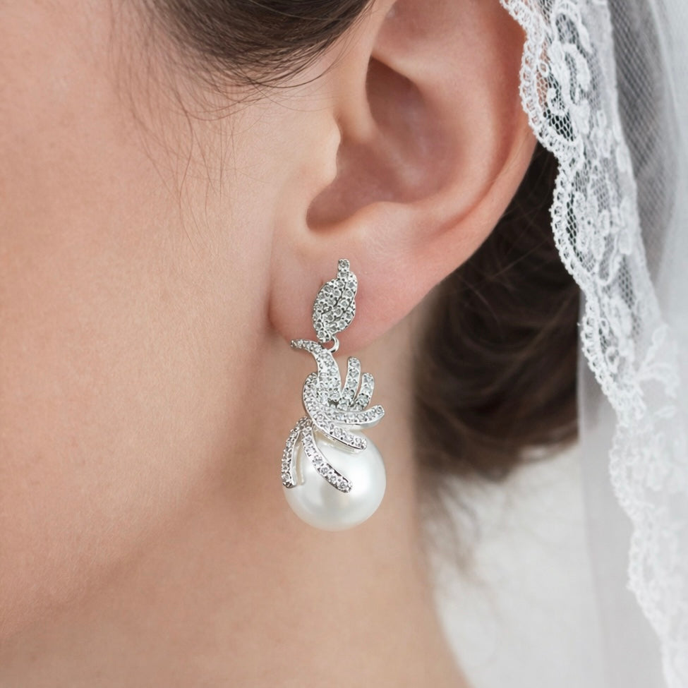 Large Pearl Bridal Stud Earrings