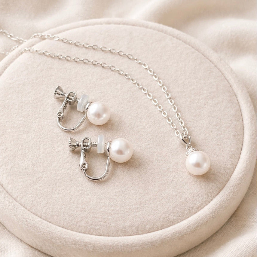 Classic Pearl Jewelry Set Necklace Earrings