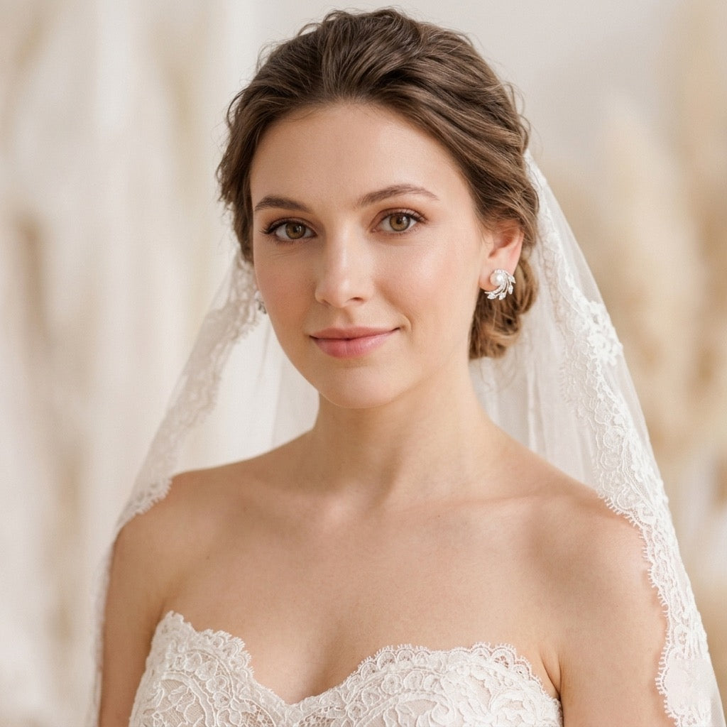 Pearl Leaf Bridal Stud Earrings