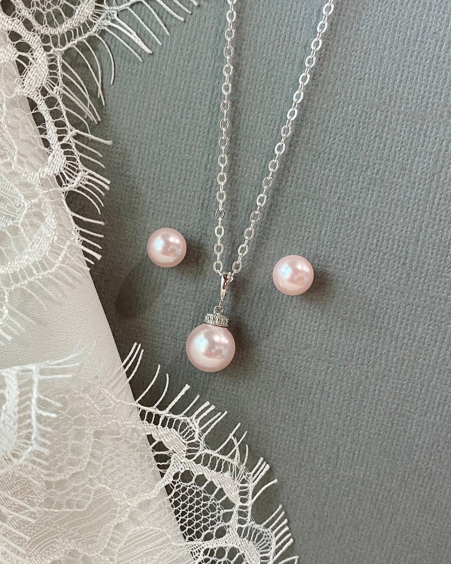 Lola Pink Pearl Necklace and Stud Earrings Set