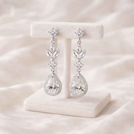 Wedding Crystal Leaf Teardrop Clip on Earrings Bridal Jewelry