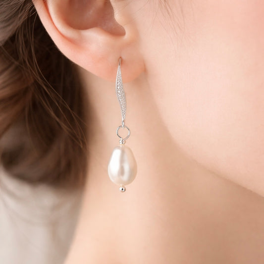 Bridal Pearl Drop Earrings, Silver Gold Wedding Jewelry