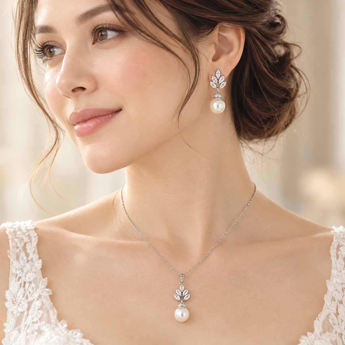 Pearl Bridal Dangle Drop Earrings