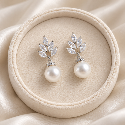 Pearl Bridal Dangle Drop Earrings