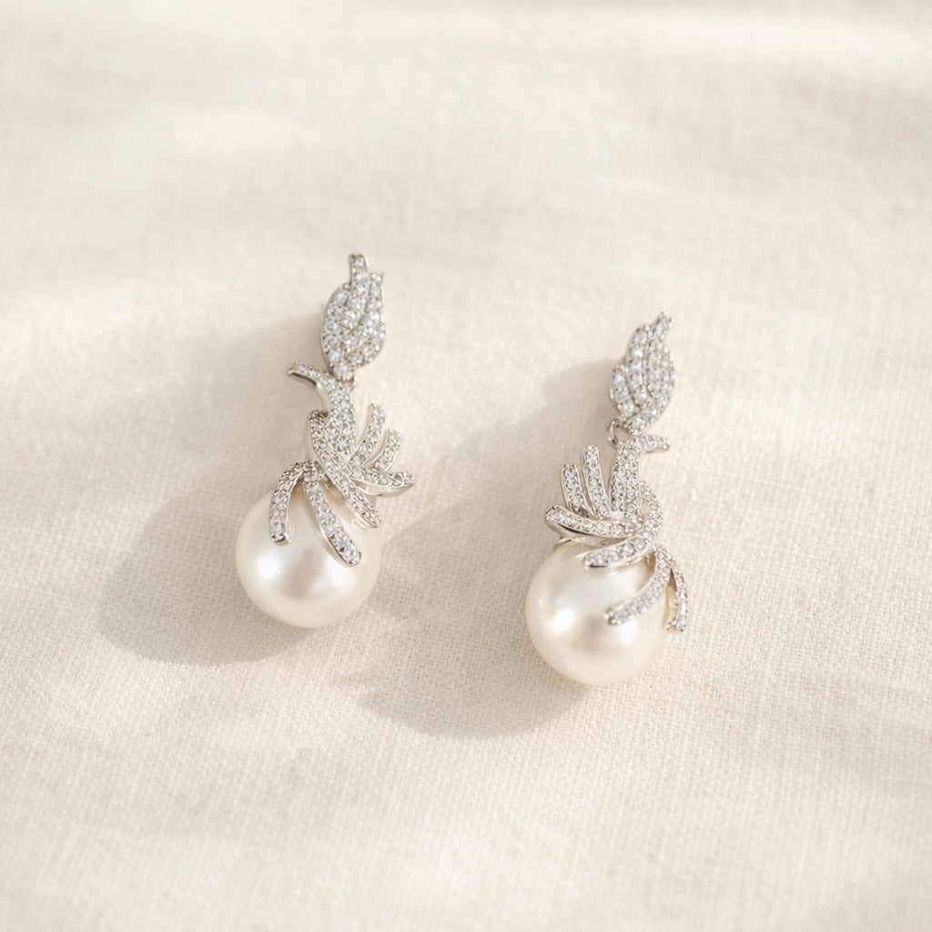 Large Pearl Bridal Stud Earrings