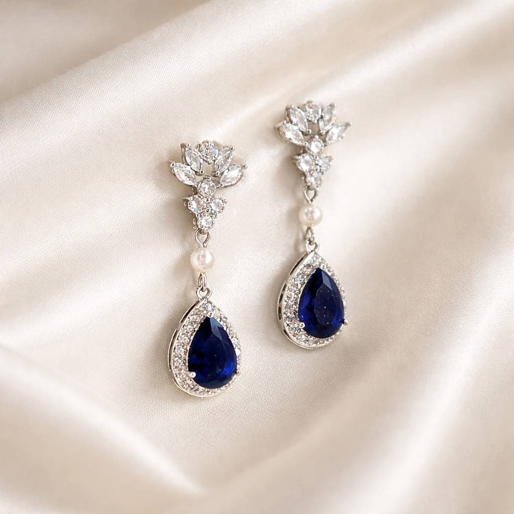 Wedding Sapphire Blue Teardrop Earrings