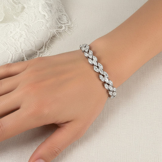 Wedding Bridal Leaf Crystal Adjustable Bracelet