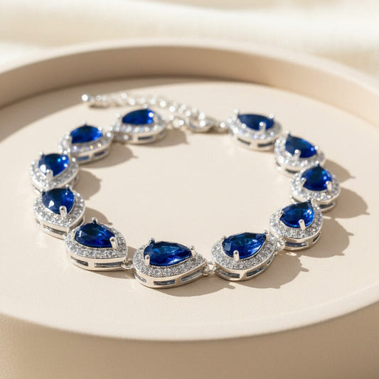 Wedding Bridal Sapphire Blue Teardrop Bracelet