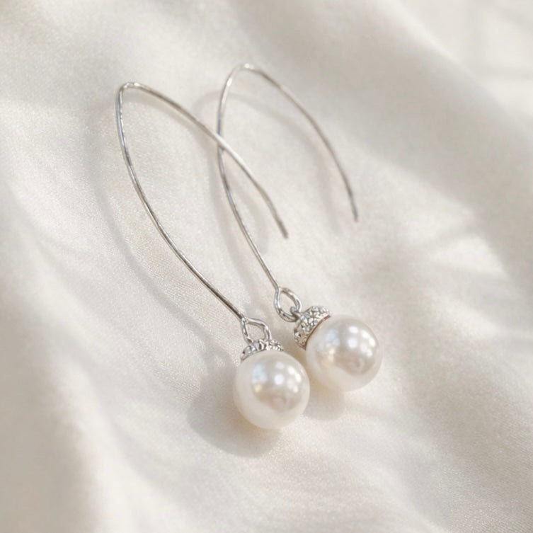 Minimal White Pearl Dangle Earrings Gift For Her Wedding Bridal