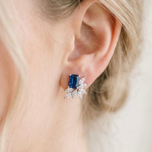 Wedding Bridal Something Blue Stud Earrings