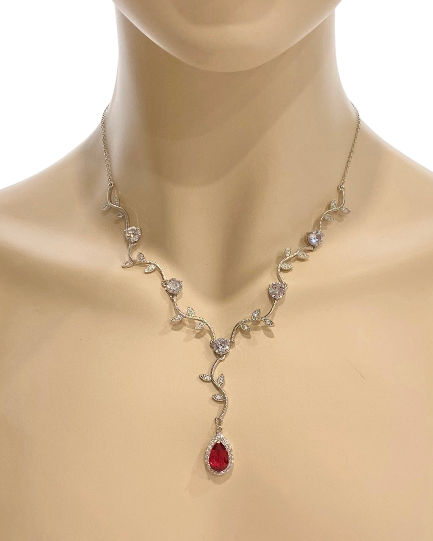 London 2pcs CZ Red Christmas Necklace and Earrings Set