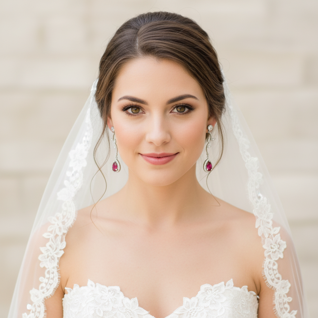 Wedding Bridal 2pcs CZ Red Christmas Necklace and Earrings Set