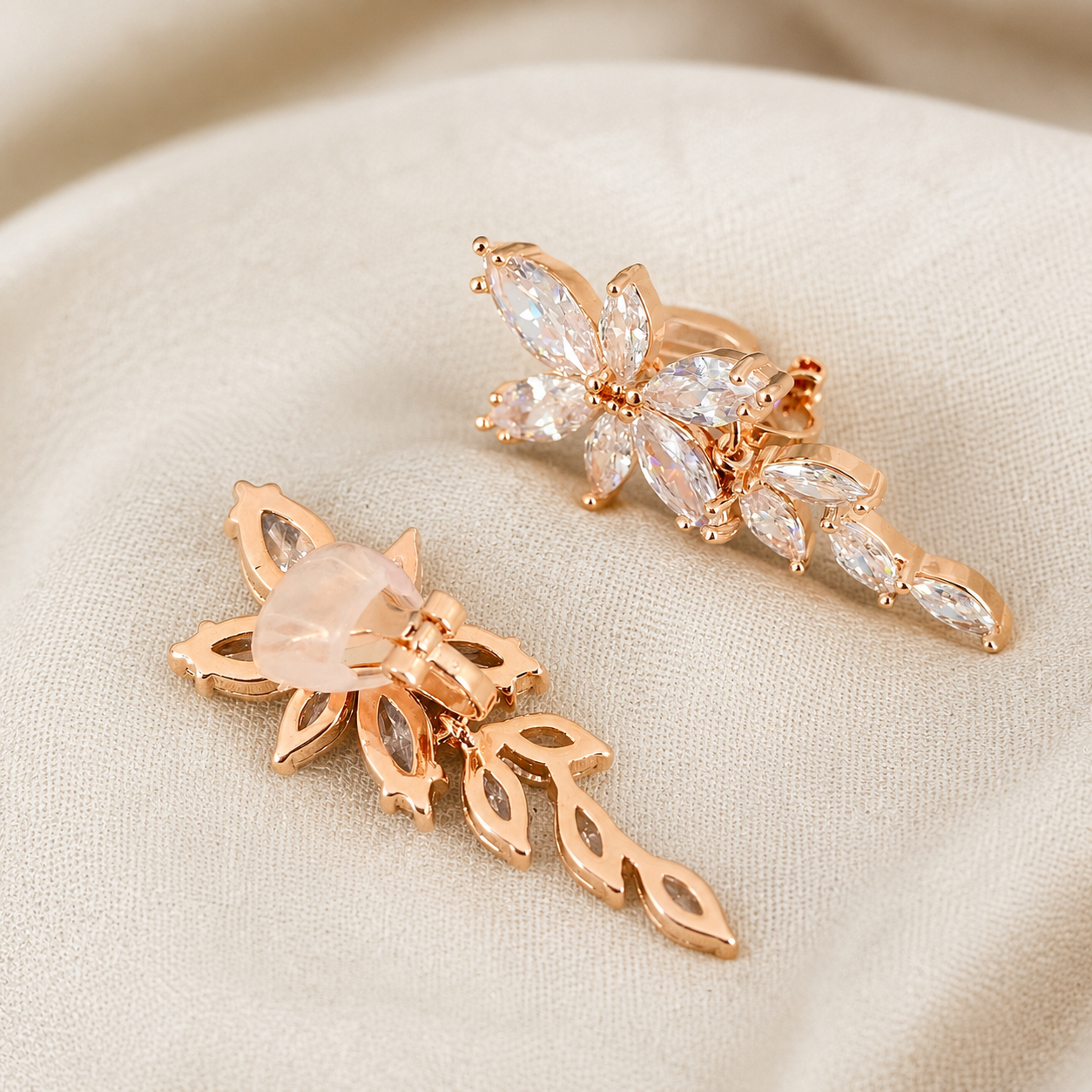 Wedding Bridal Marquise Floral Clip-on Earrings