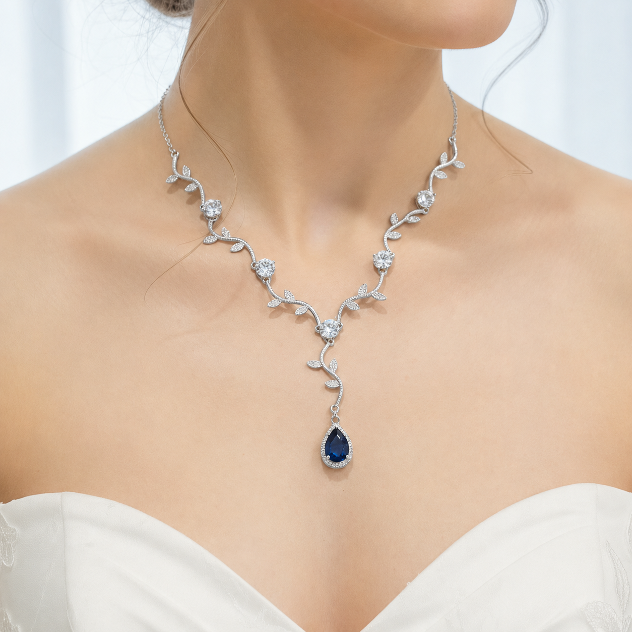 Bridal vines Necklace and Earrings Sapphire Teardrop