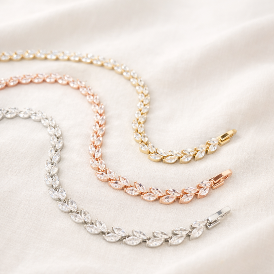 Bracelet tennis Cathy CZ marquise et perles 