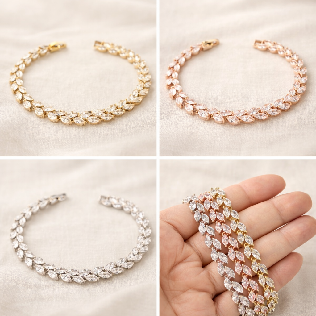 Bracelet tennis Cathy CZ marquise et perles 