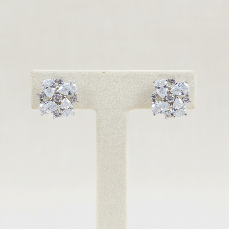 Wedding Bridal Cubic Square Stud Earrings