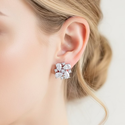 Wedding Bridal Cubic Square Stud Earrings