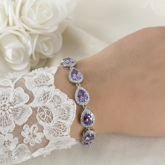 Bracelet en forme de larme bleu saphir plaqué or blanc Coco CZ