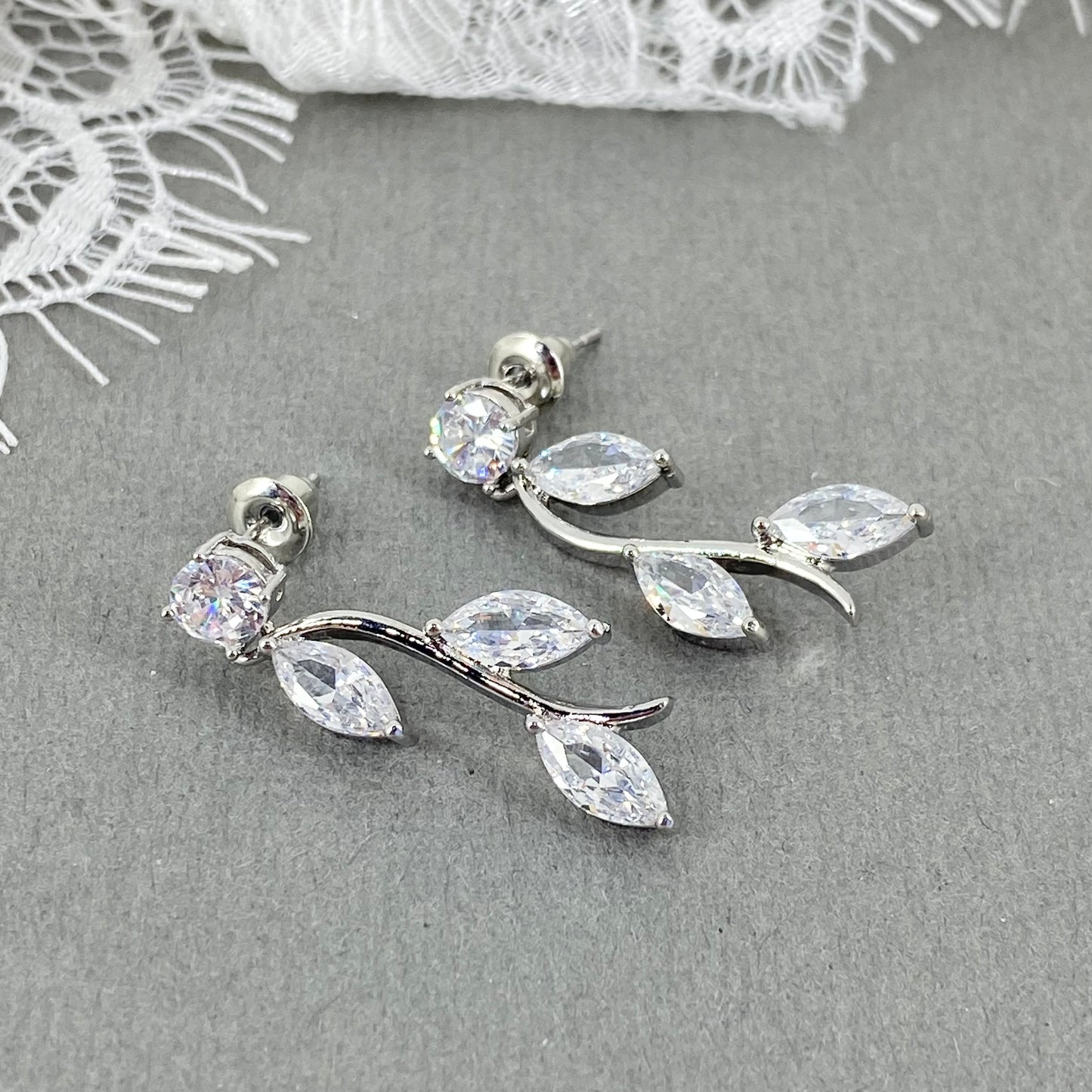 Kadian CZ Leaf Dangle Earrings