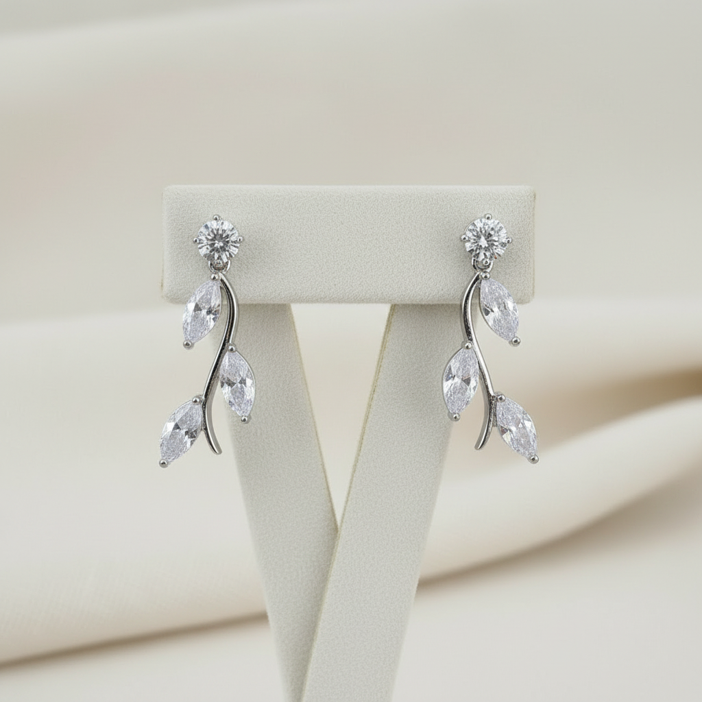 Wedding Bridal CZ Leaf-shaped Dangle Earrings