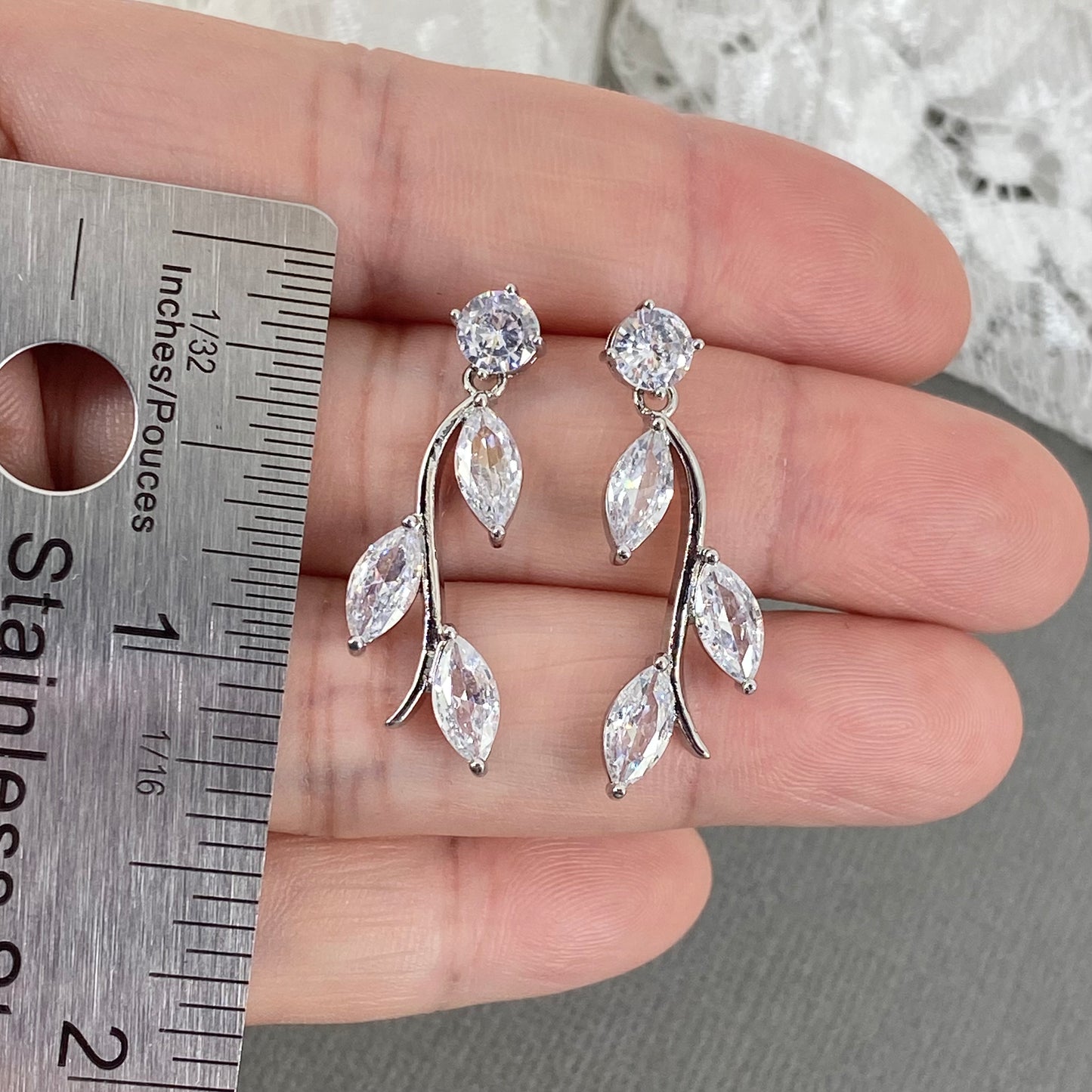 Kadian CZ Leaf Dangle Earrings