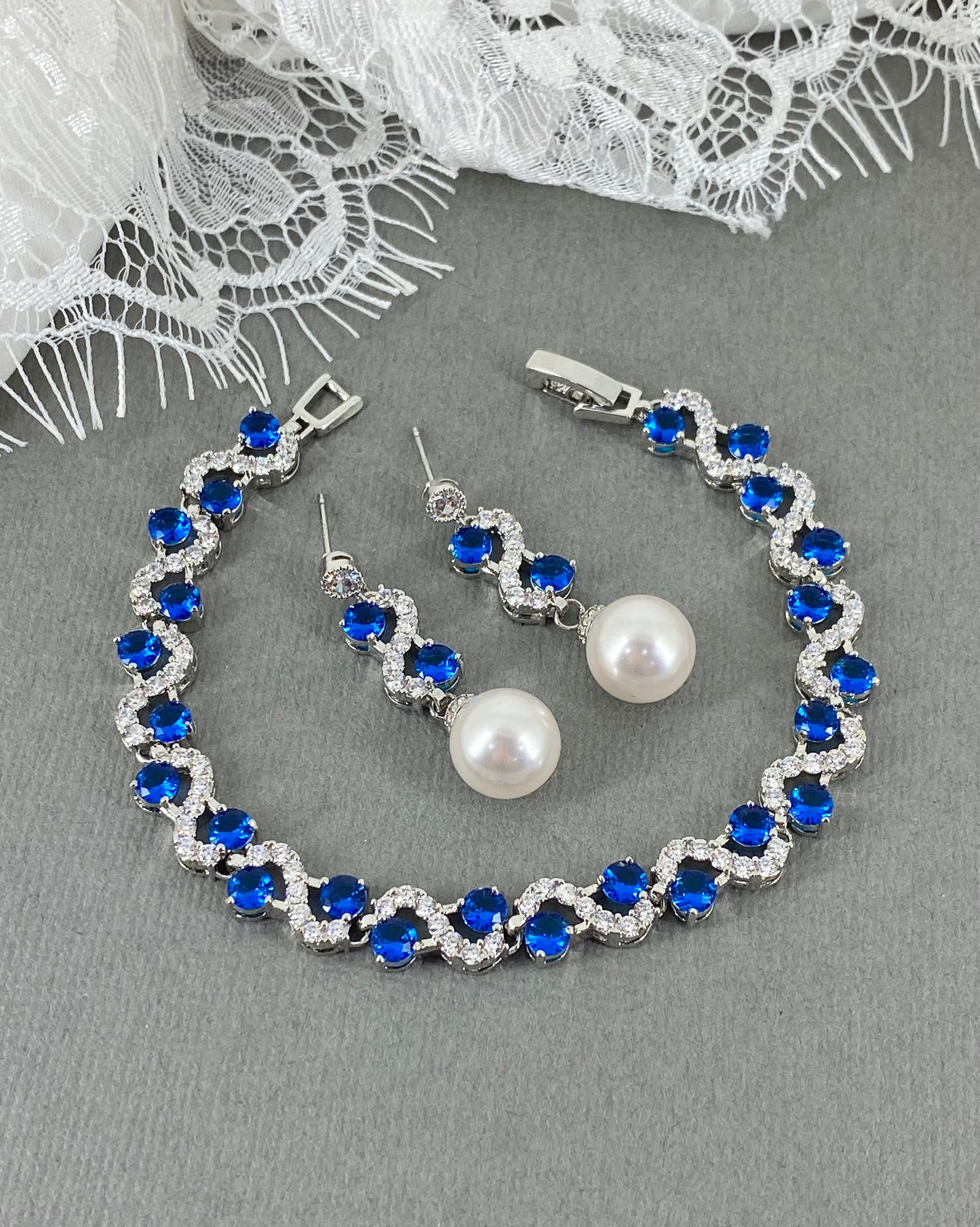 Clearance Royal Blue Bracelet and Earrings Set