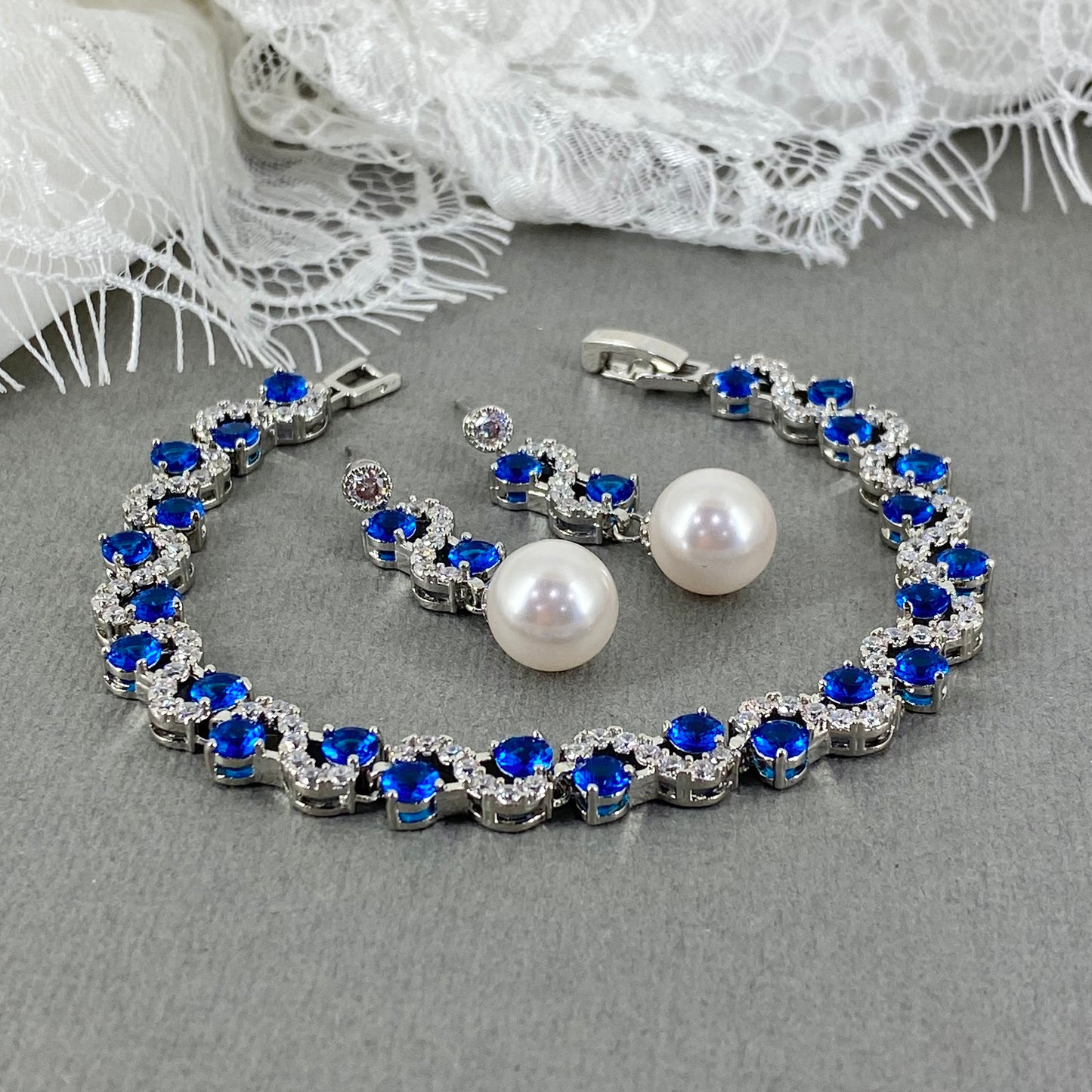 Clearance Royal Blue Bracelet and Earrings Set