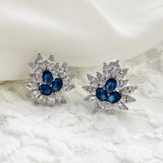 Macie CZ Something Blue Flower Clip-on Earrings