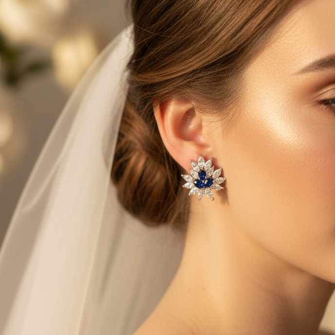 Boucles d'oreilles à clips Macie CZ Something Blue Flower 