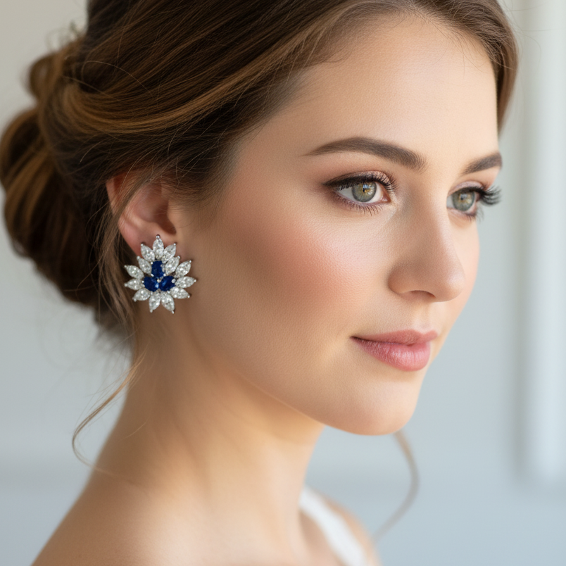 Boucles d'oreilles à clips Macie CZ Something Blue Flower 