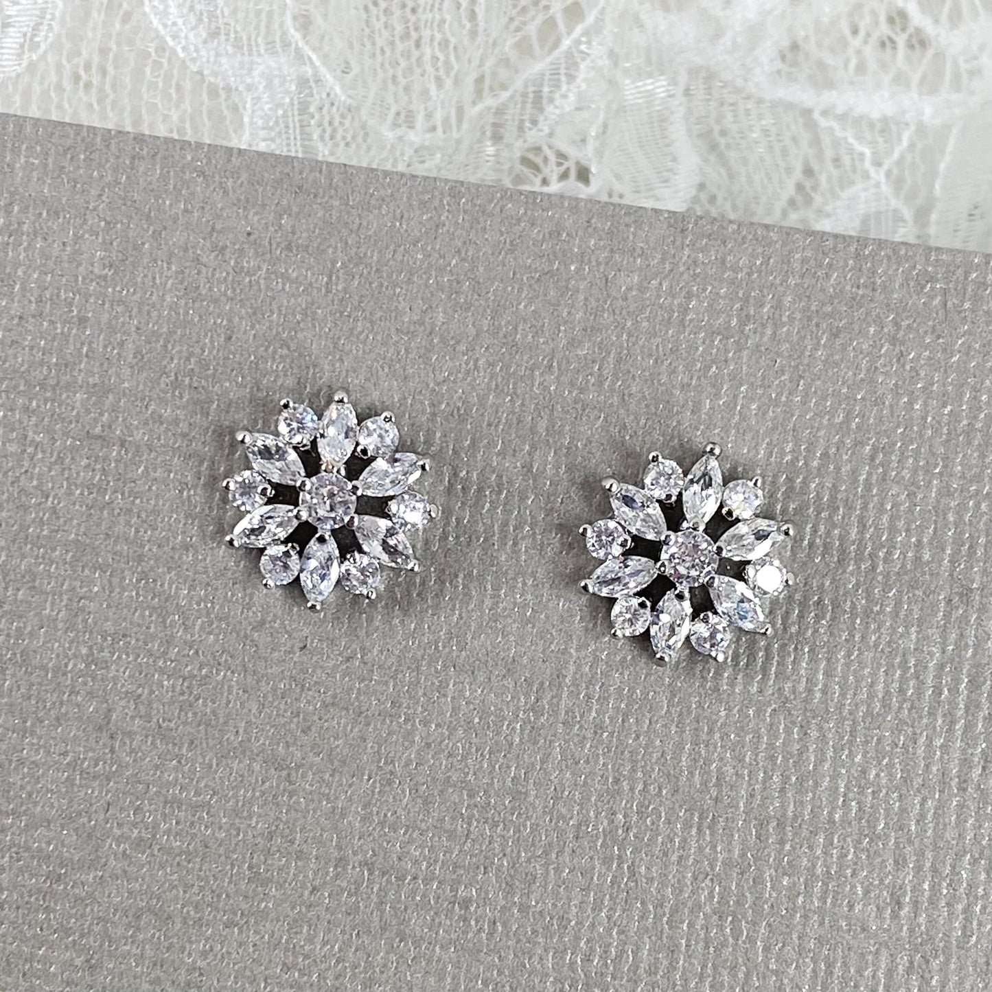 Kaelee CZ Classic Flower Stud Earrings