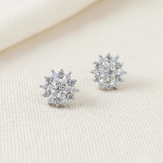 Wedding Bridal CZ Classic Flower Stud Earrings