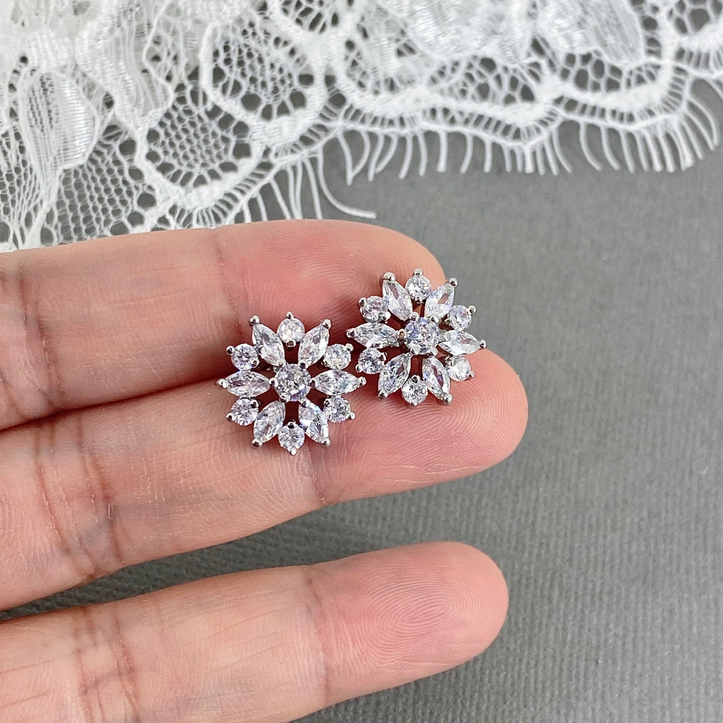 Kaelee CZ Classic Flower Stud Earrings