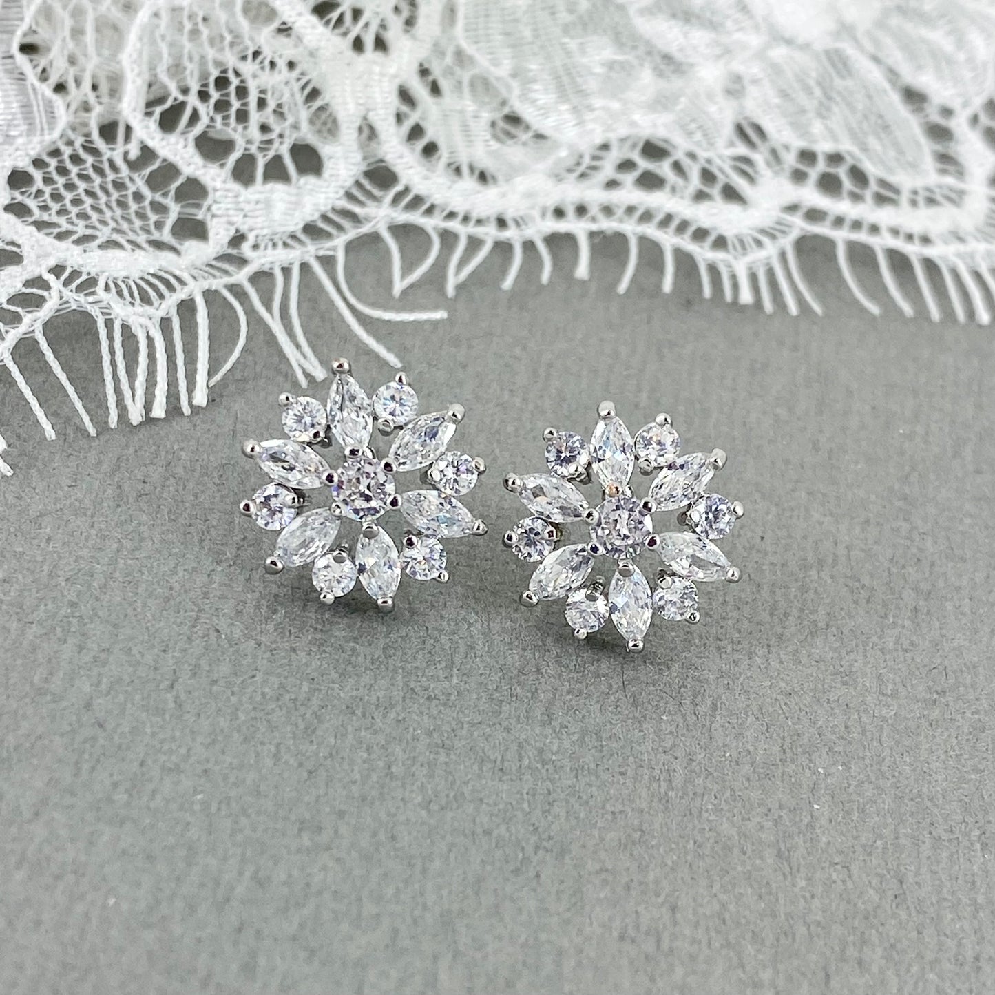 Kaelee CZ Classic Flower Stud Earrings