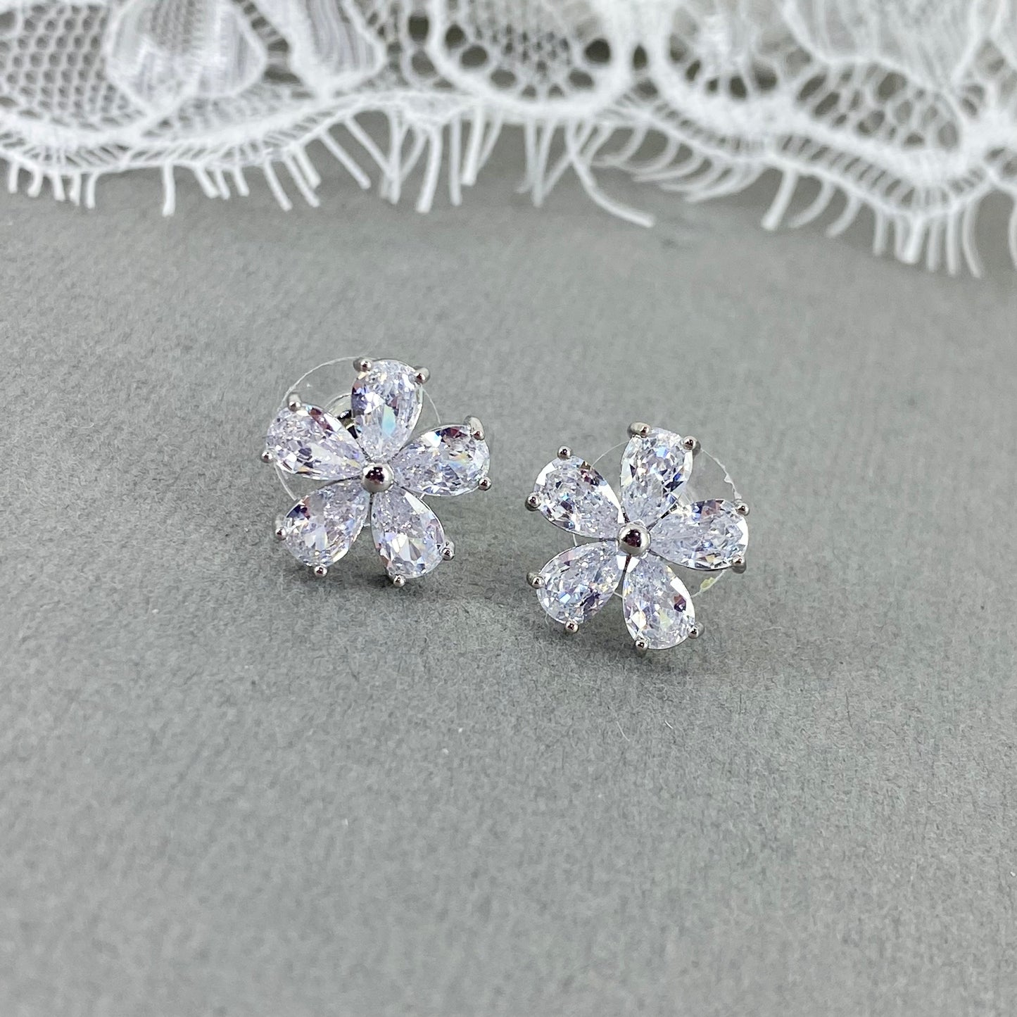 Kaia CZ Small Flower Stud Earrings