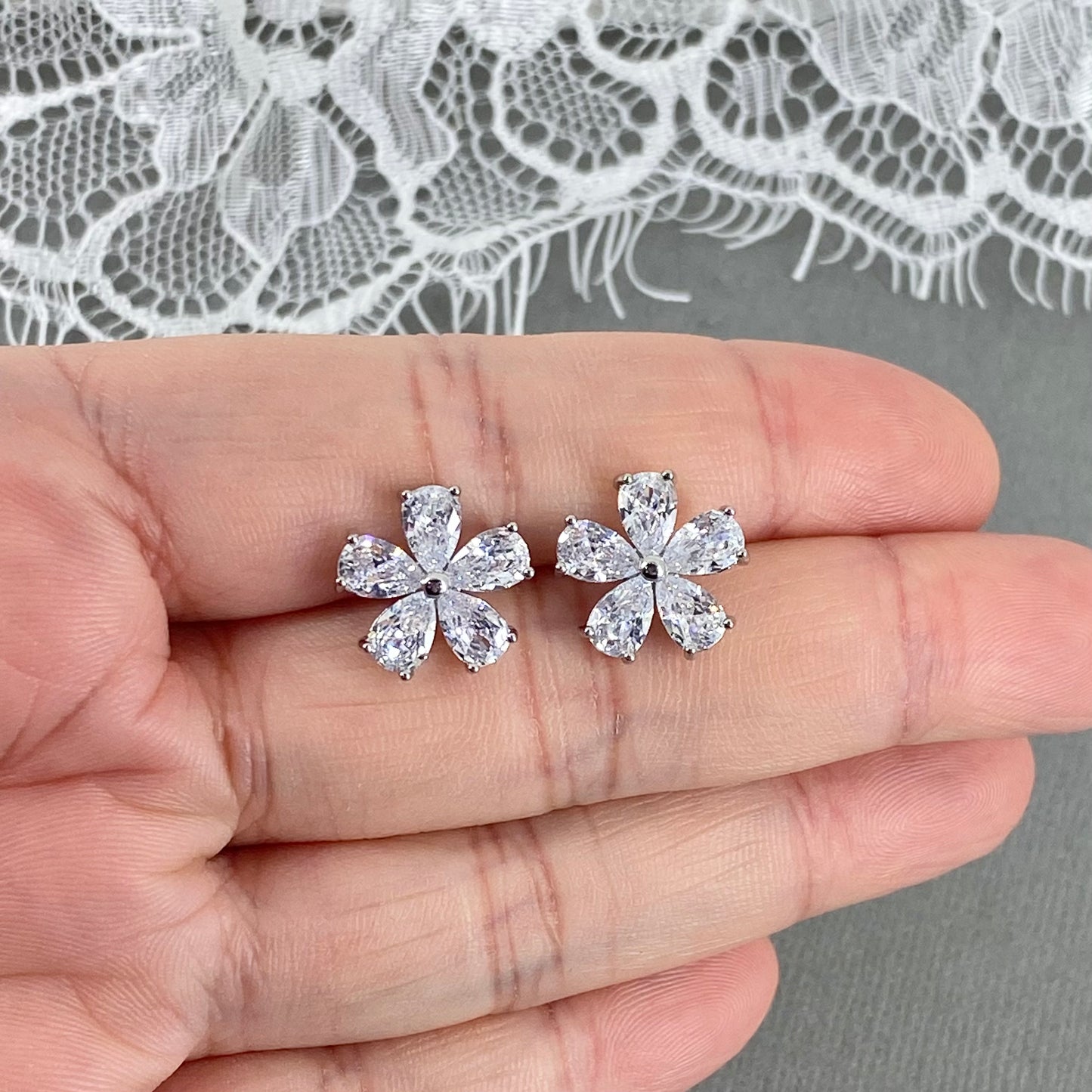 Kaia CZ Small Flower Stud Earrings