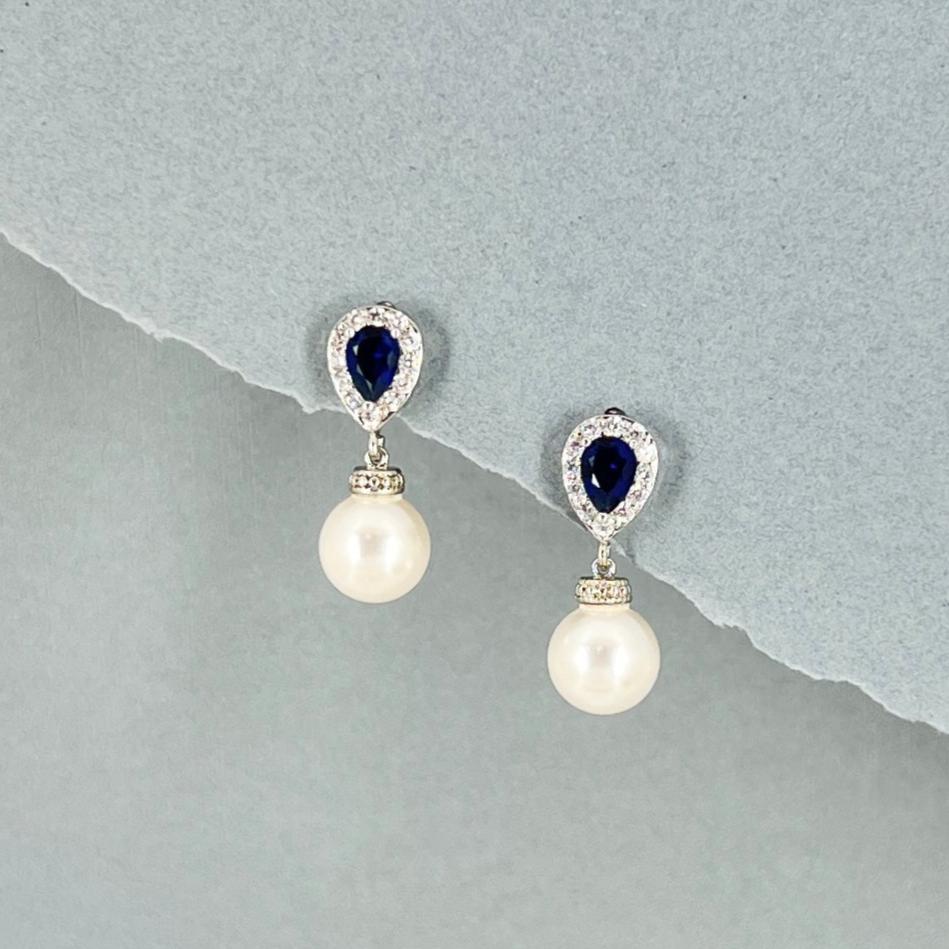 Sadie Something Blue - Boucles d'oreilles pendantes avec perles de 10 mm 