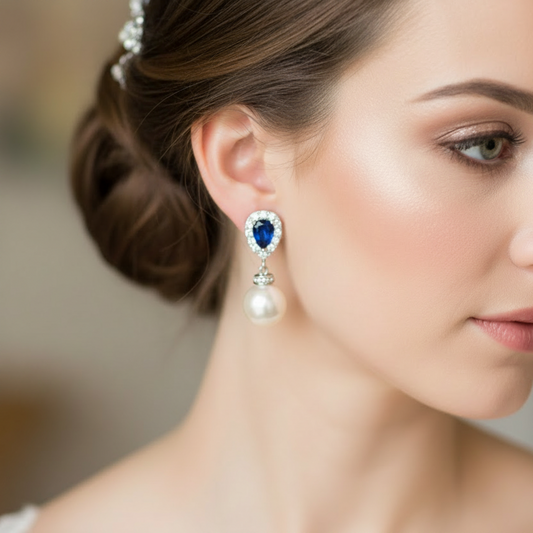 Wedding Bridal Something Blue 10mm Pearl Drop Earrings