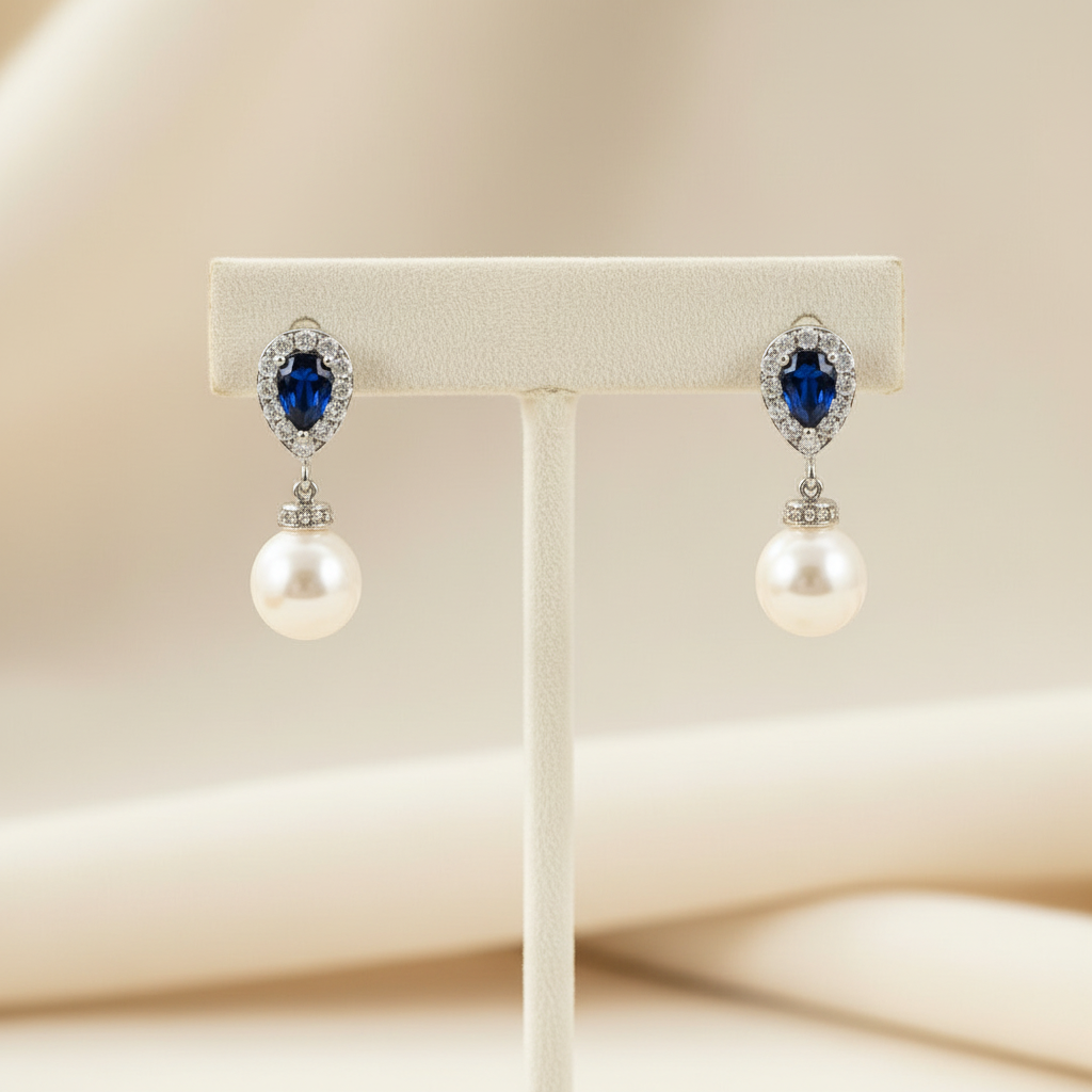 Sadie Something Blue - Boucles d'oreilles pendantes avec perles de 10 mm 