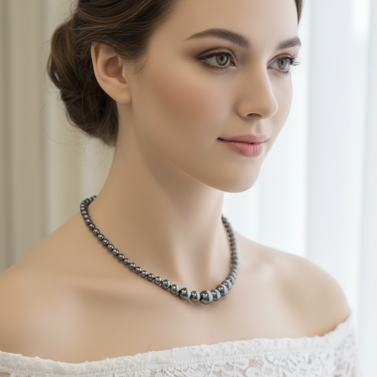 Dark Grey Pearl Gradual Necklace