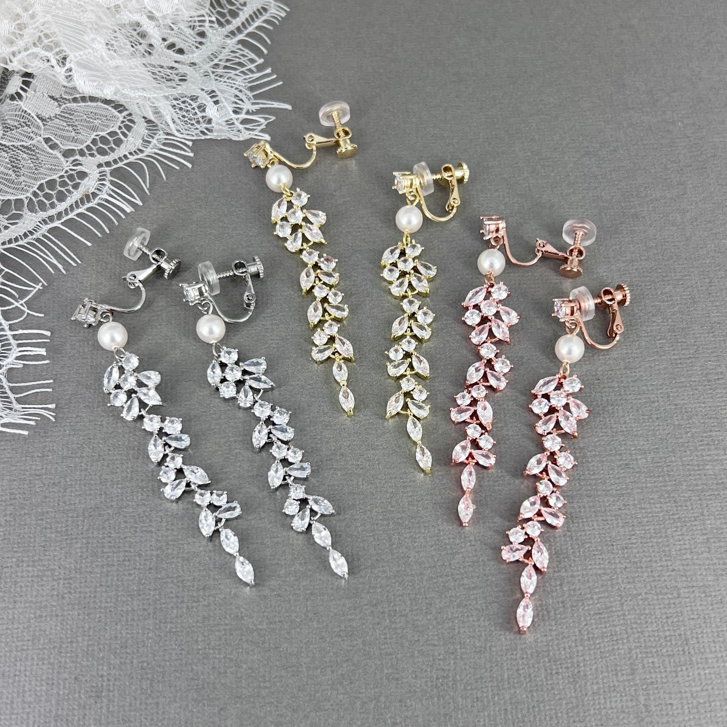 Boucles d'oreilles longues à clips Myelle CZ Marquise 