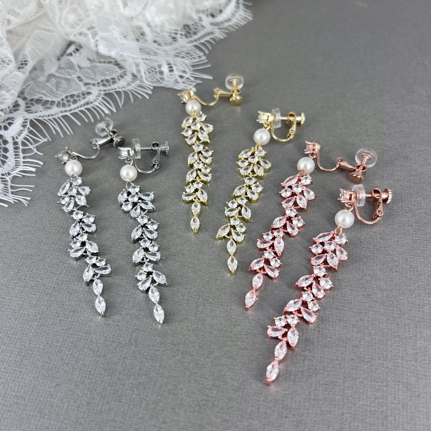 Boucles d'oreilles longues à clips Myelle CZ Marquise 