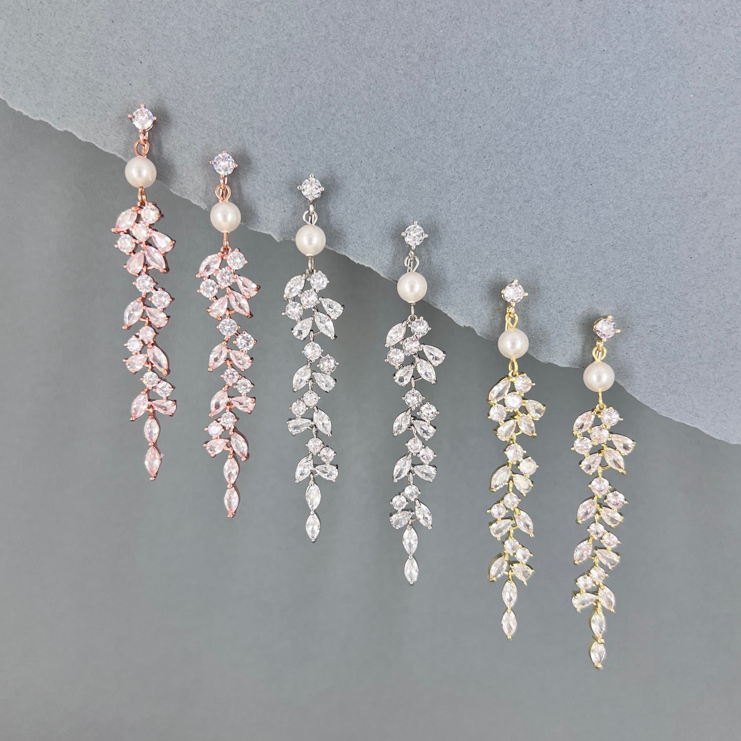 Boucles d'oreilles longues à clips Myelle CZ Marquise 